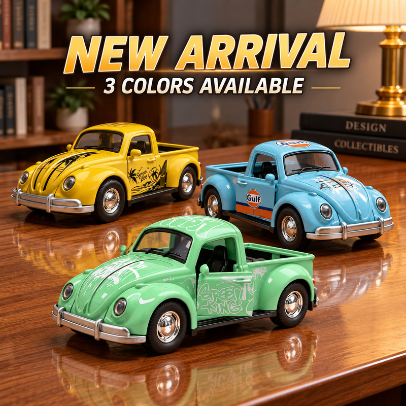 Vintage Collectible Model Cars - NEW 1:36 Vintage Beetle-Style Pickup Truck