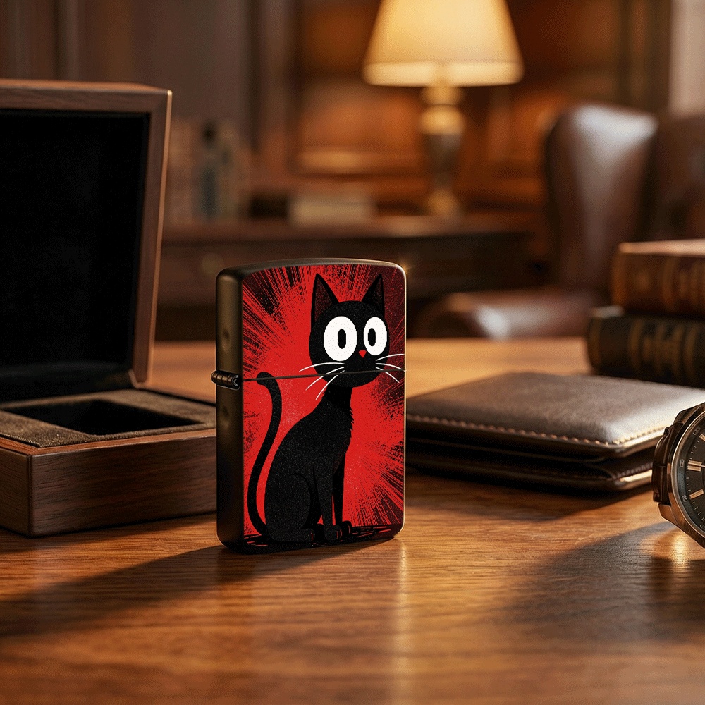 Vintage Cartoon Collectible - Flip Top Lighter Black Cat Retro